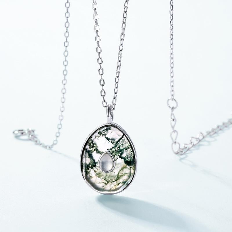 One-of-a-Kind Moss Agate Necklace - Tear