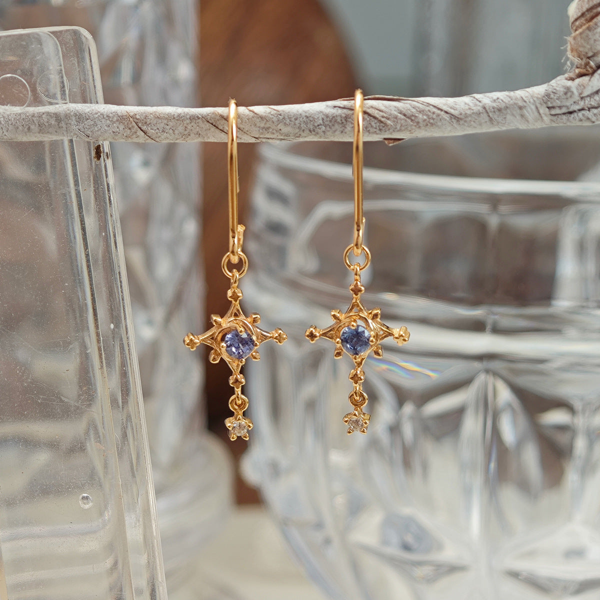 Elegant Starbrite Tanzanite Drop Earrings Minimalist North Star Dangle Earrings