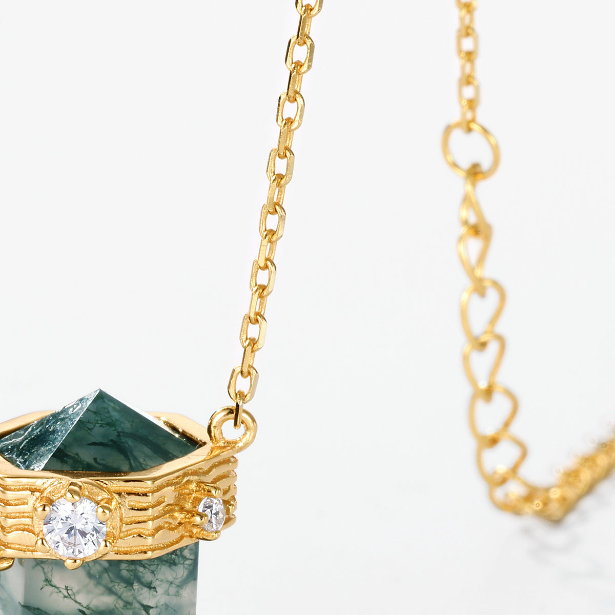 Raw Crystal Hexagon Moss Agate Necklace