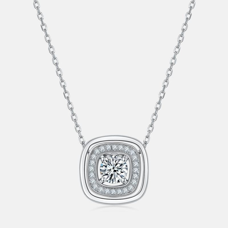 Vintage Moissanite Pendant Necklace for Women Cushion Double Halo