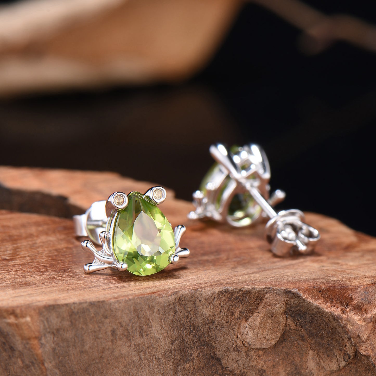 The Enchanted Frog Pear Shaped Peridot Citrine Stud Earrings