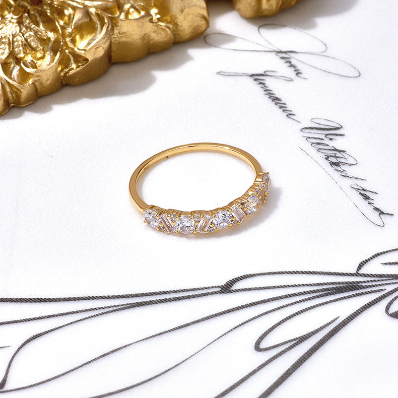 Moissanite Half Eternity Band Yellow Gold Cluster Wedding Ring Unique Stackable Bridal Anniversary Statement Ring