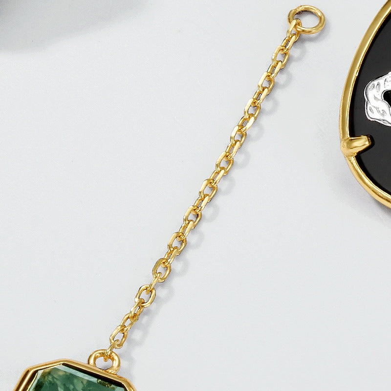 Victorian Vintage Black Onyx & Moss Agate Dangle Earrings