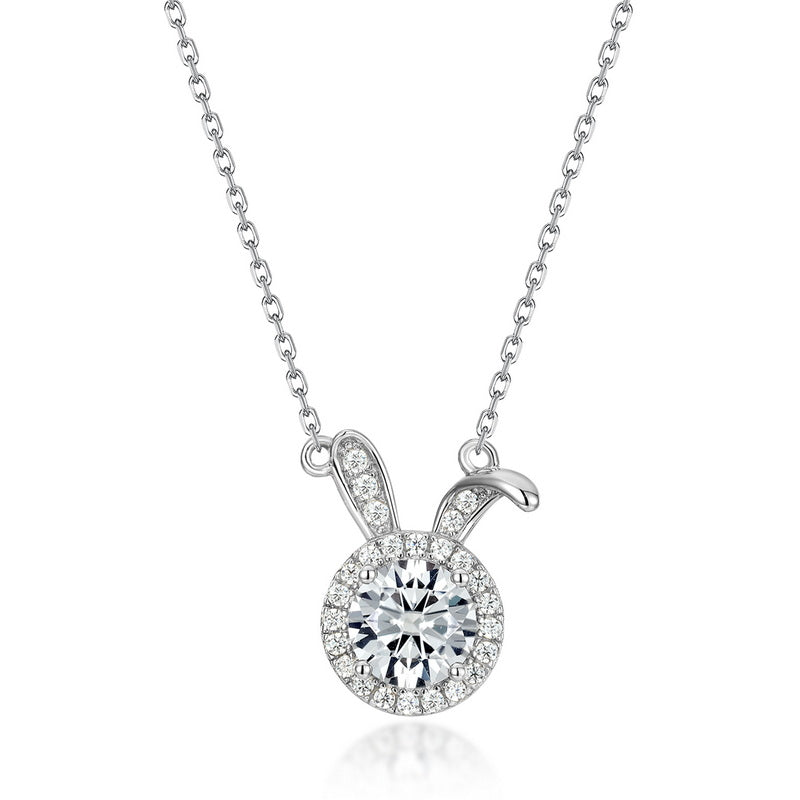 Sparkling Rabbit Halo 1 Carat Round Moissanite Pendant Necklace