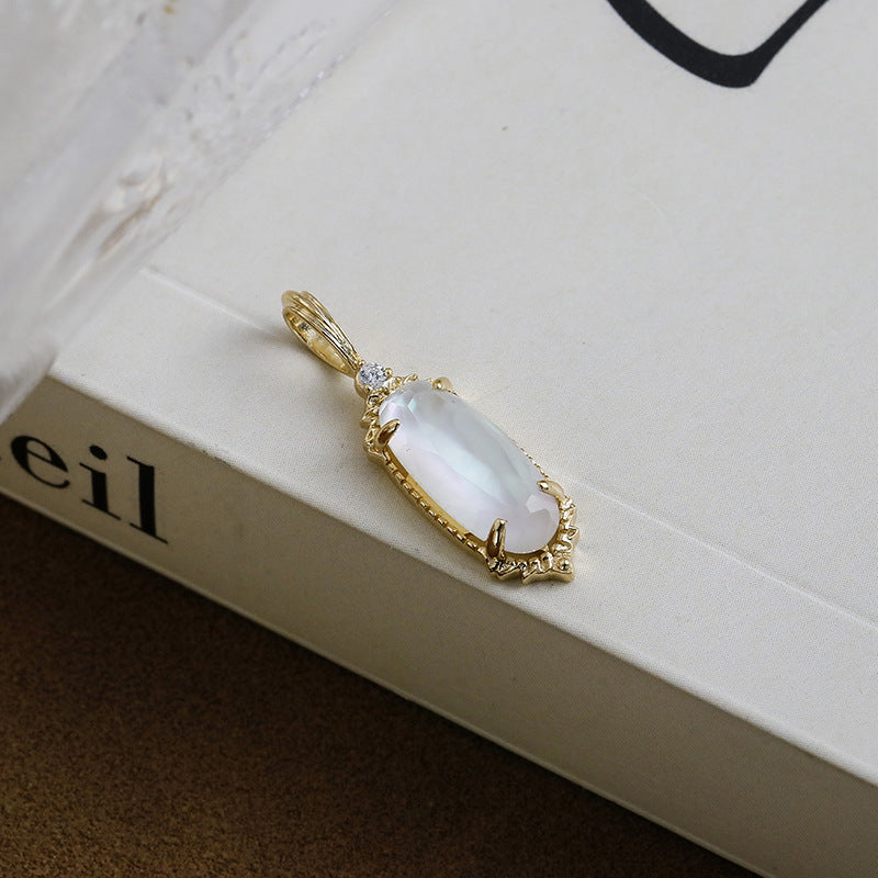 Vintage Mother of White Quartz Doublet Pendant Necklace
