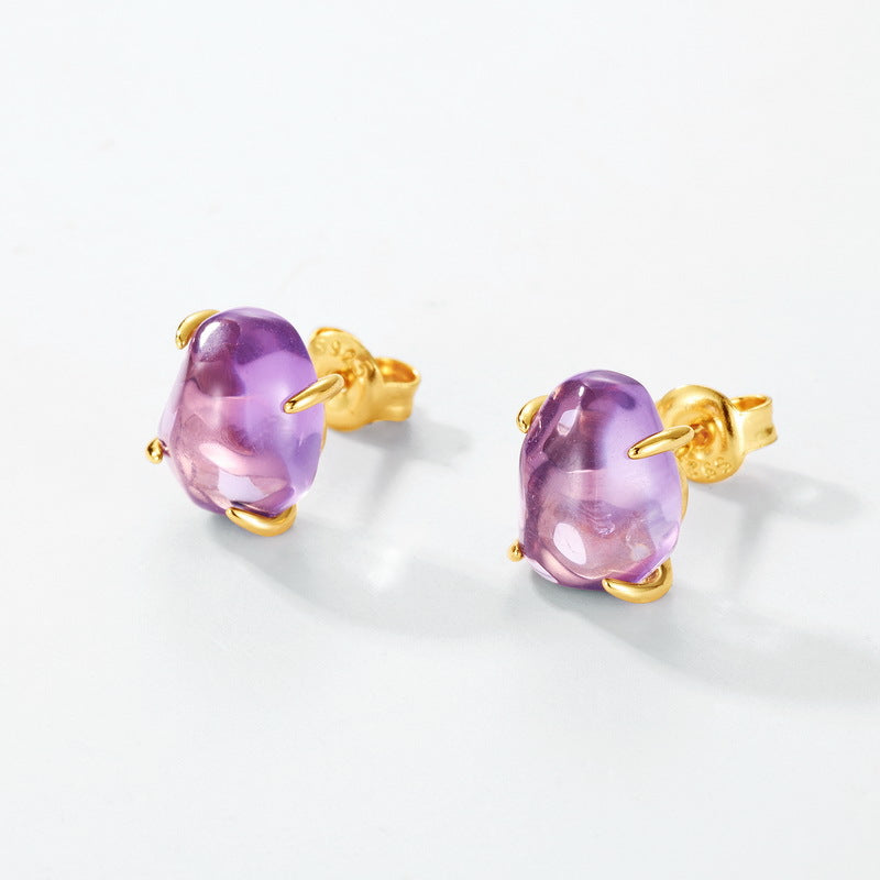 Minimalist irregular Natural Purple Amethyst Stud Earrings