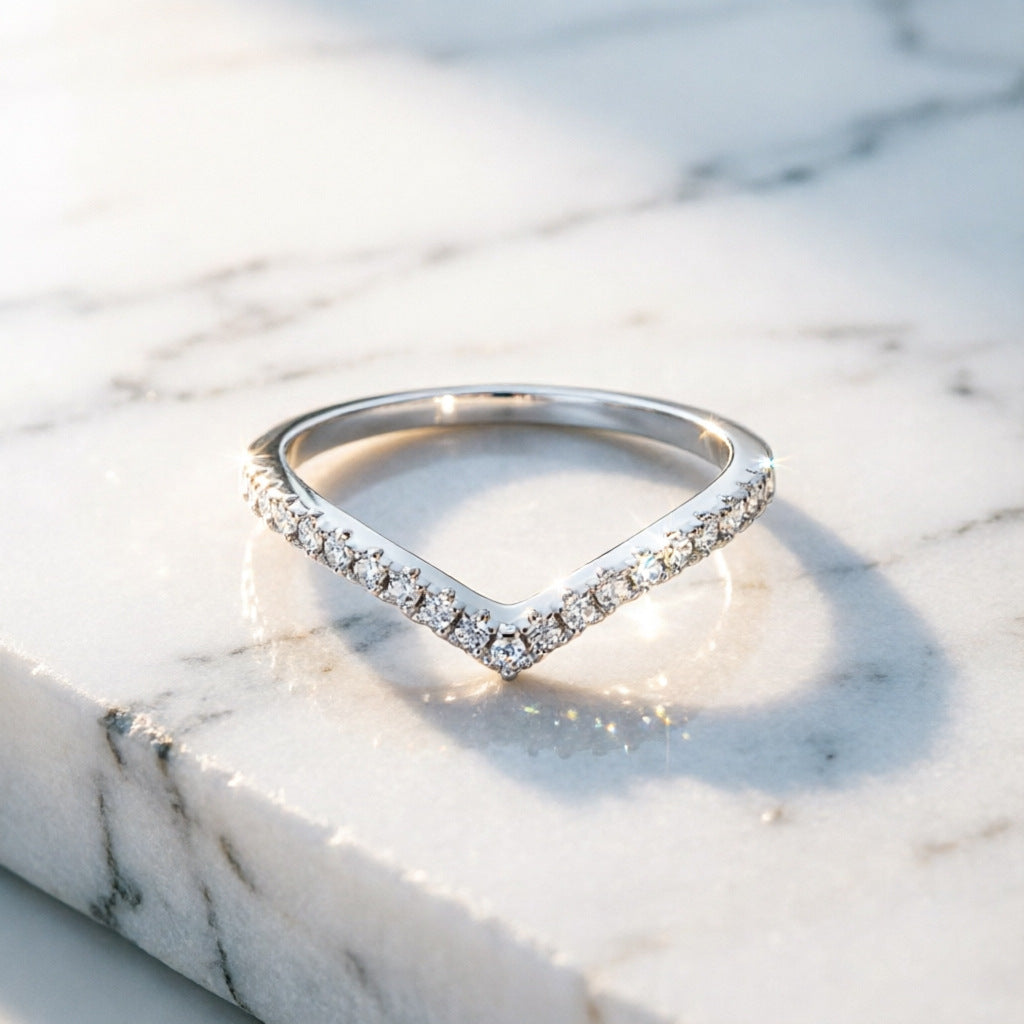 1.25mm Curved V Half Eternity Moissanite Wedding Band