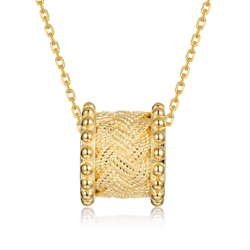 Gold Plated Sterling Silver Woven Cylinder Pendant Necklace