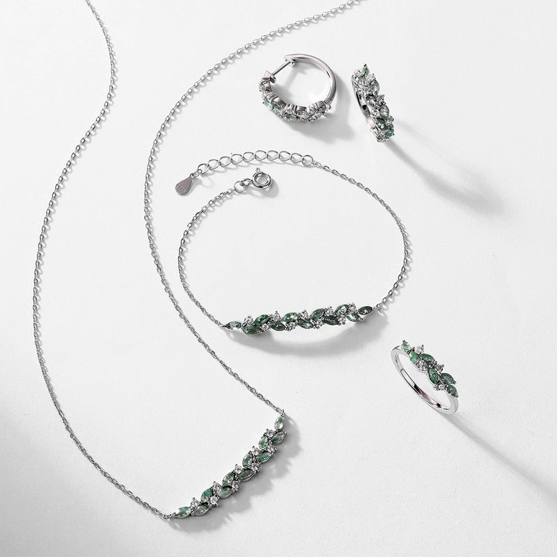 Natural Marquise Cut Moss Agate Leaf Vine Hoop Earrings