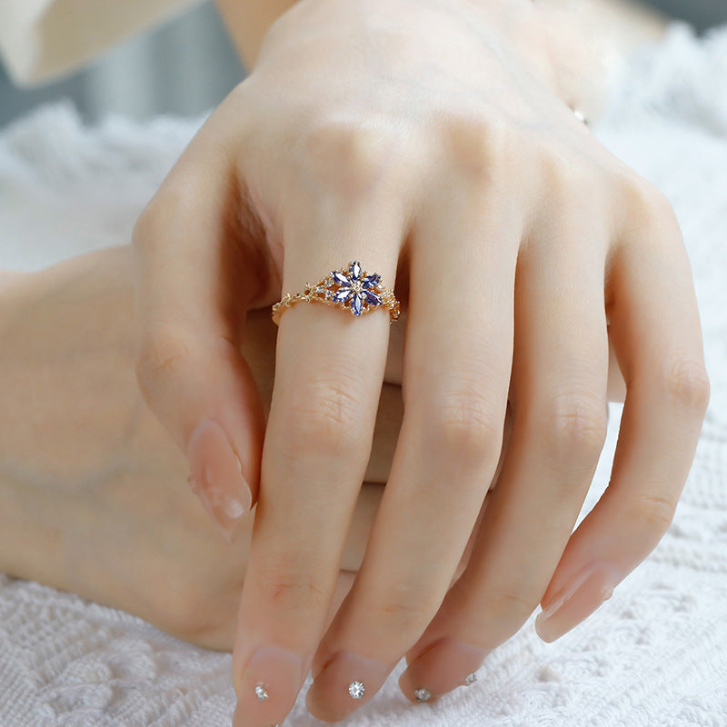 Art Deco Inspired Tanzanite Ring | Snowflake Starburst Flower Jewelry