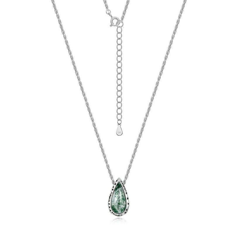 Heirloom Moss Agate Pear Pendant �Intricate Vine
