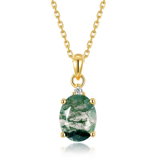 7x9 MM Oval Cut Moss Agate Minimalist Pendant Necklace
