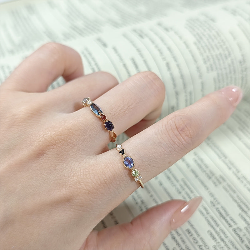 Dainty Multi-Gemstone Promise Ring with Iolite, London Blue Topaz & Garnet