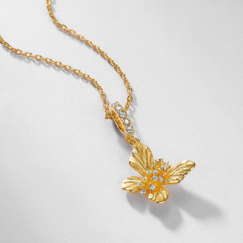 Dainty Brushed Gold Textured Filigree Butterfly Necklace