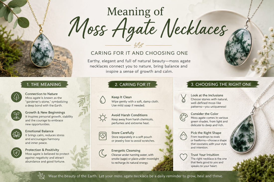 Meaning of Moss Agate Necklaces, Caring for It and Choosing One