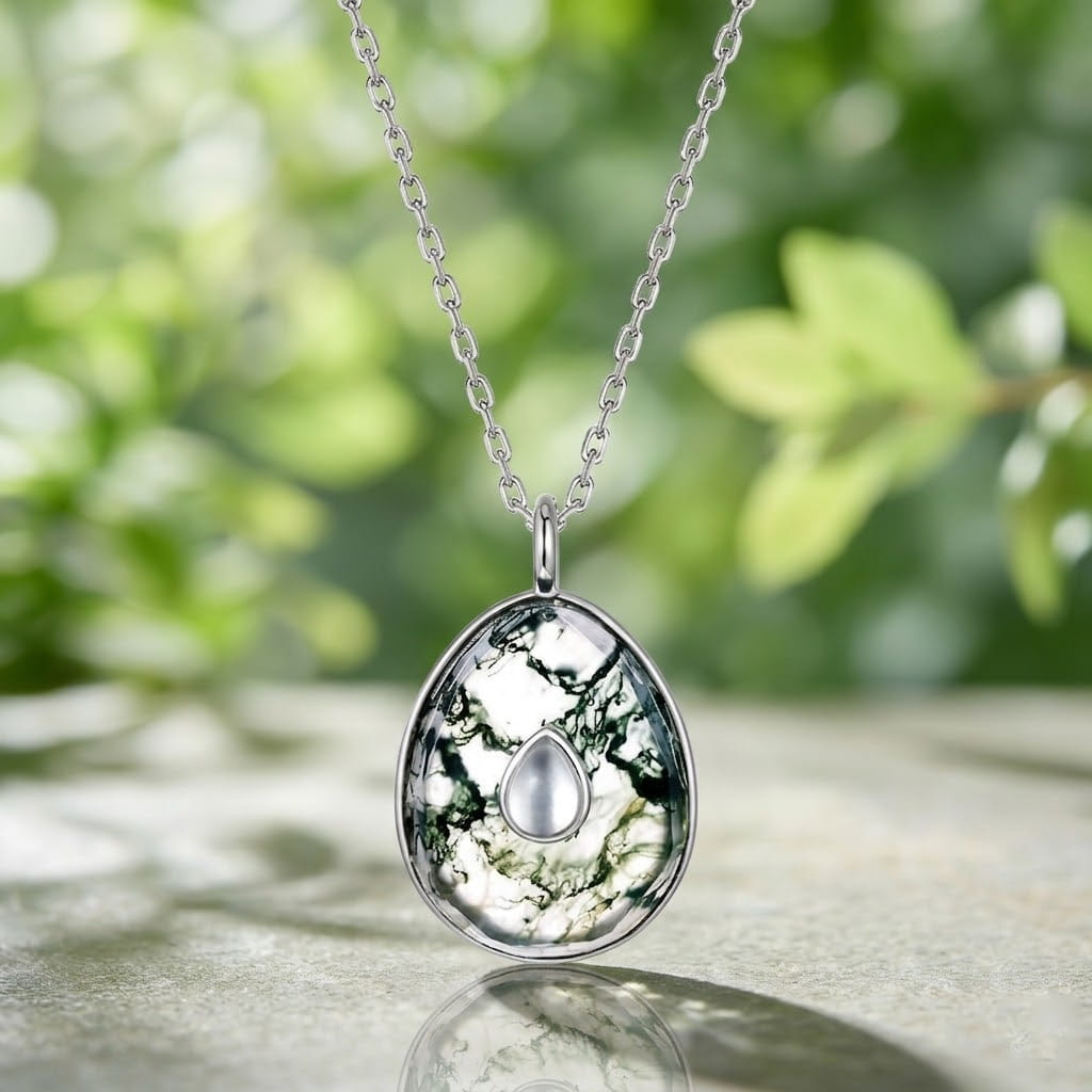 One-of-a-Kind Moss Agate Necklace - Tear
