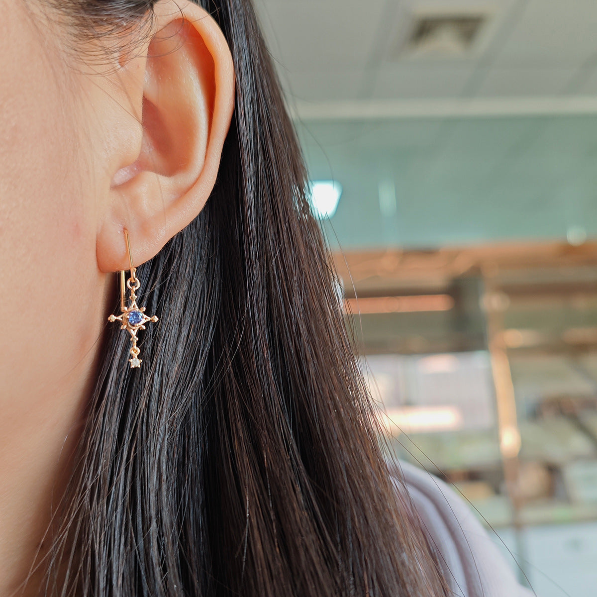 Elegant Starbrite Tanzanite Drop Earrings Minimalist North Star Dangle Earrings