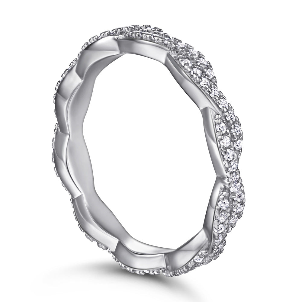 Twisted Pave CZ Stacking Ring Full Eternity Infinity Moissanite Wedding Ring for Women