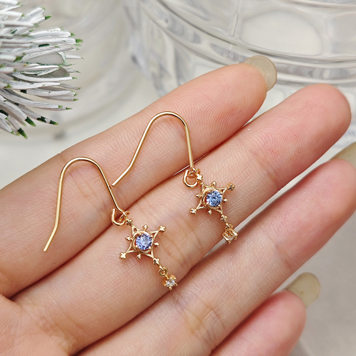 Elegant Starbrite Tanzanite Drop Earrings Minimalist North Star Dangle Earrings