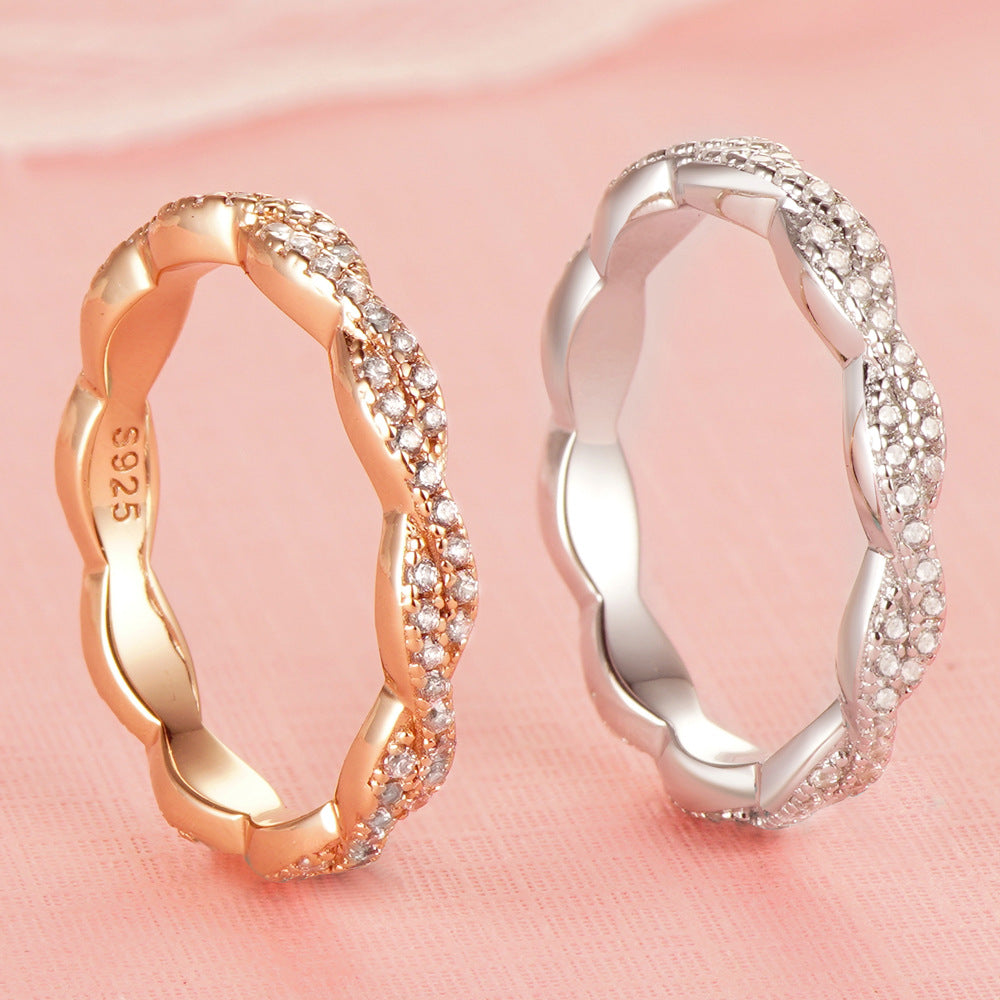 Twisted Pave CZ Stacking Ring Full Eternity Infinity Moissanite Wedding Ring for Women
