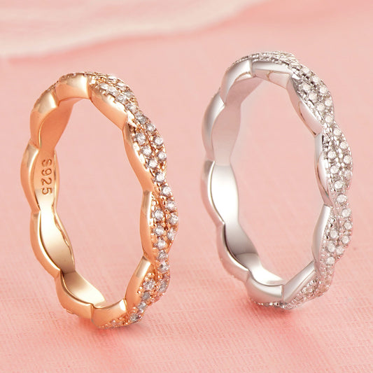 Twisted Pave CZ Stacking Ring Full Eternity Infinity Moissanite Wedding Ring for Women