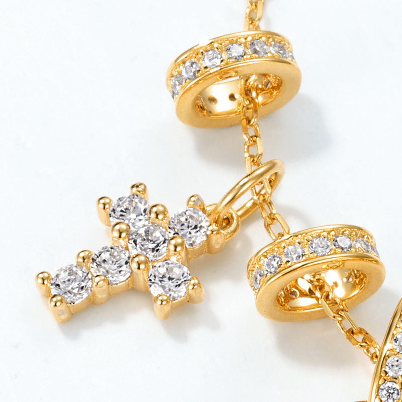 Vintage Style Hand Brushed Cross and Lock Clavicle Unique Charm Necklace