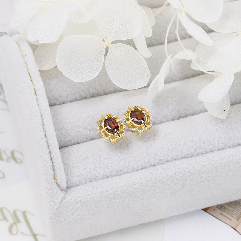 Vintage Lace Frame Garnet Pendant Necklace & Earrings, Fligrain January Birthstone Wedding Set