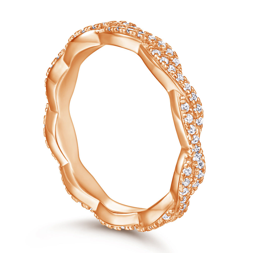 Twisted Pave CZ Stacking Ring Full Eternity Infinity Moissanite Wedding Ring for Women