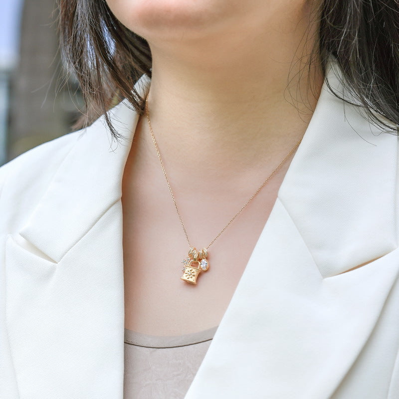 Vintage Style Hand Brushed Cross and Lock Clavicle Unique Charm Necklace
