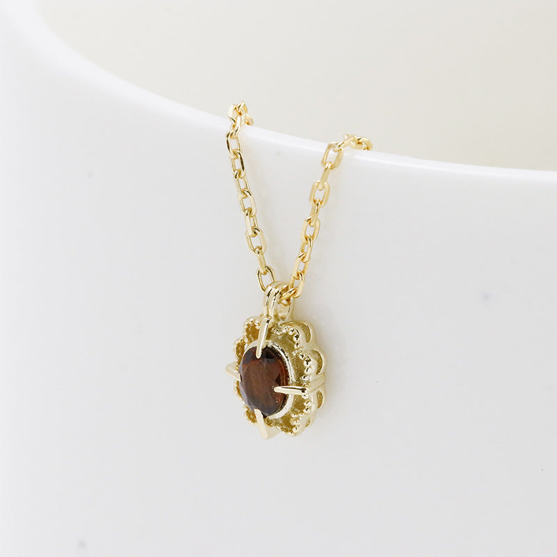 Vintage Lace Frame Garnet Pendant Necklace & Earrings, Fligrain January Birthstone Wedding Set