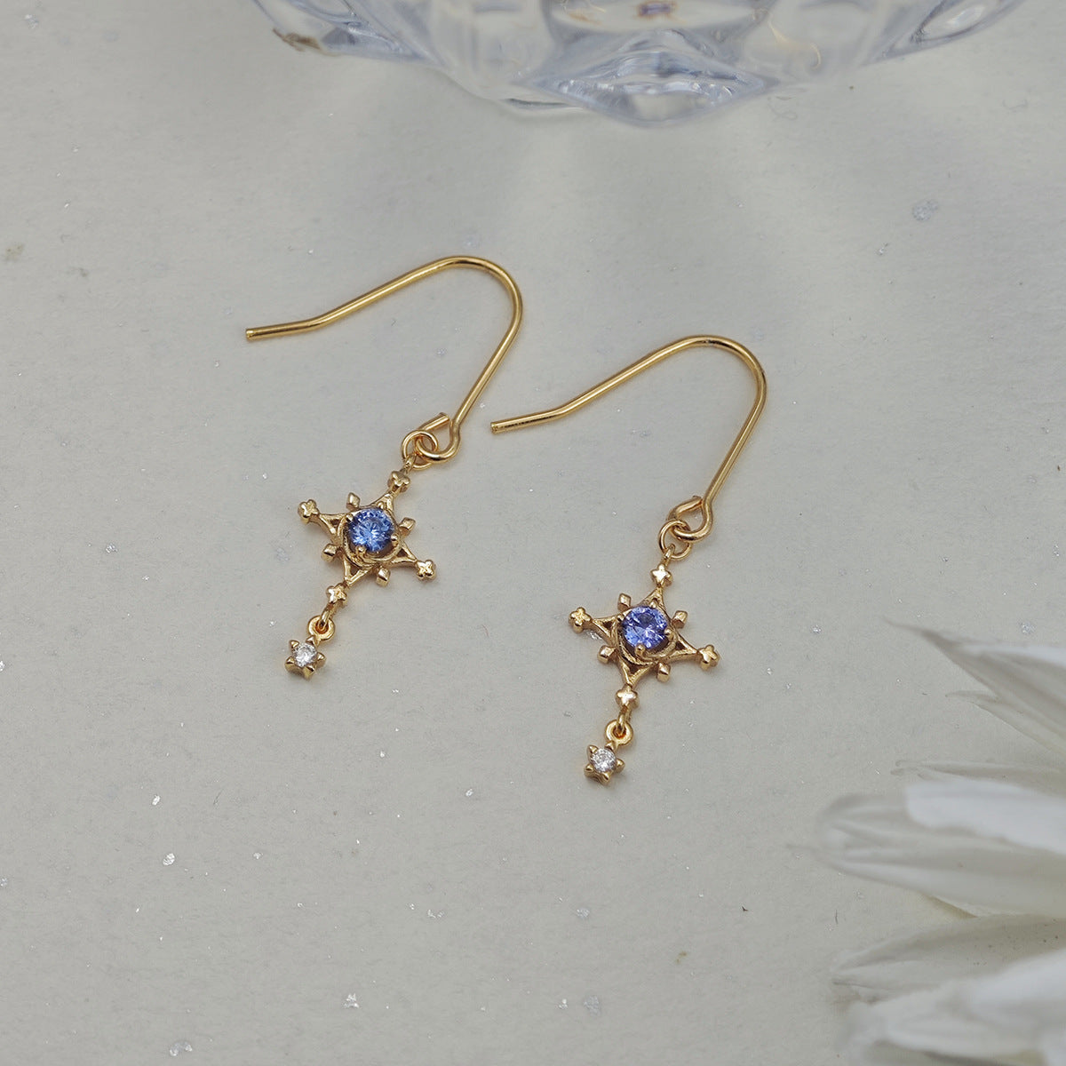 Elegant Starbrite Tanzanite Drop Earrings Minimalist North Star Dangle Earrings