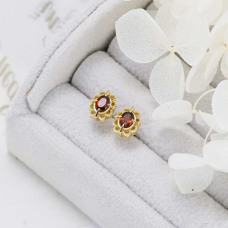 Vintage Lace Frame Garnet Pendant Necklace & Earrings, Fligrain January Birthstone Wedding Set