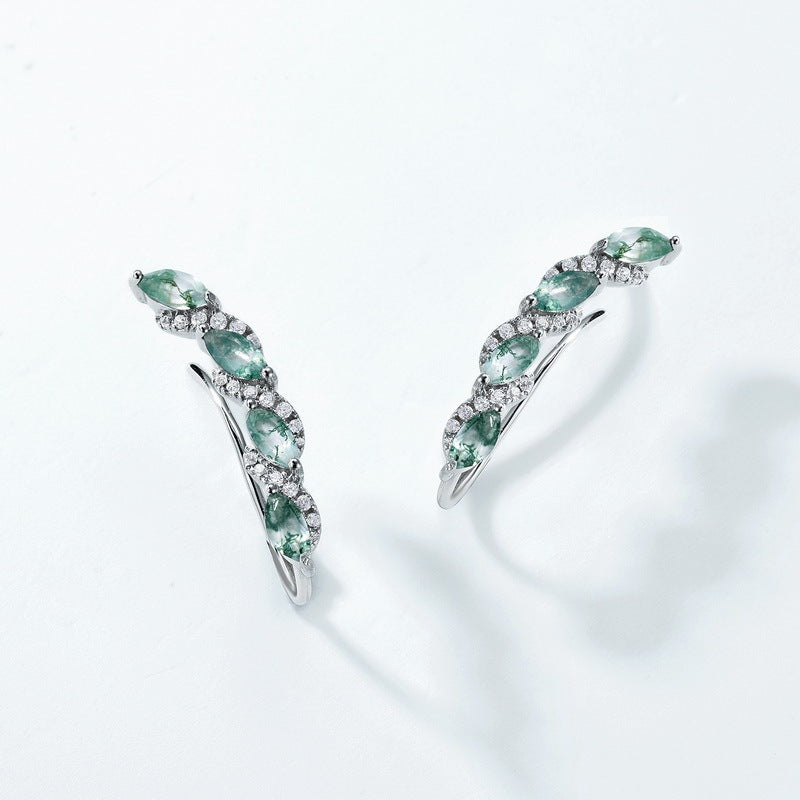 Marquise Moss Agate Earrings Vine Ear Climbers Nature Inspired Ear Crawlers