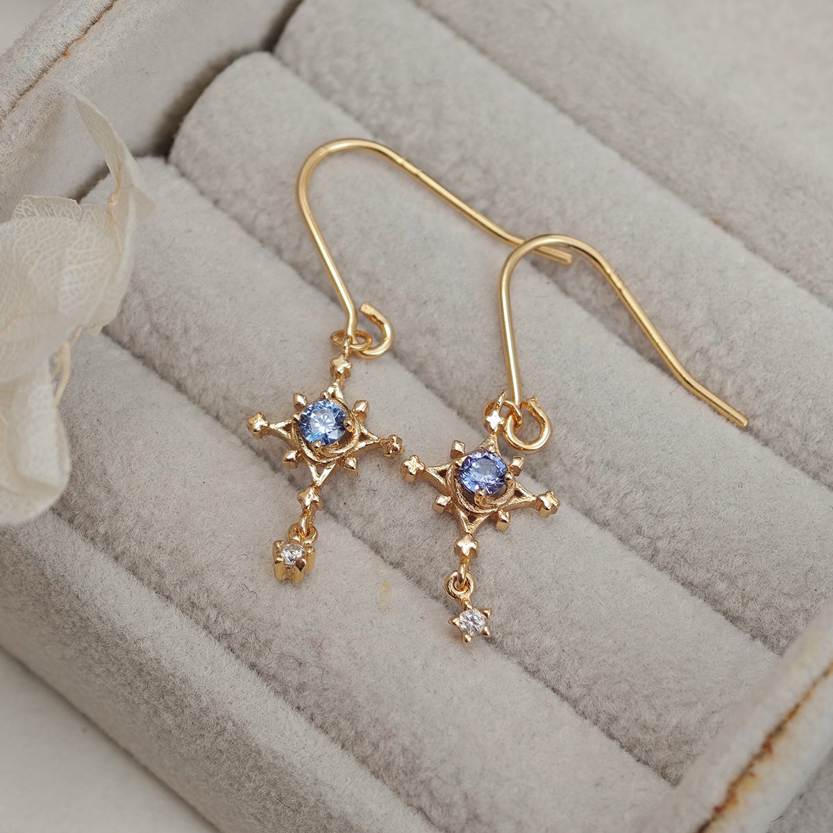 Elegant Starbrite Tanzanite Drop Earrings Minimalist North Star Dangle Earrings