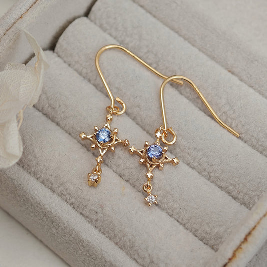 Elegant Starbrite Tanzanite Drop Earrings Minimalist North Star Dangle Earrings