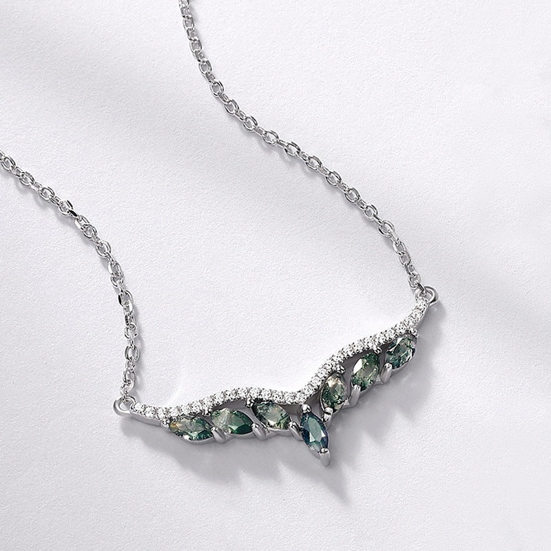 Marquise Natural Moss Agate Chevron Necklace