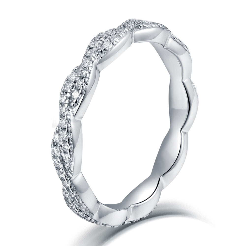 Twisted Pave CZ Stacking Ring Full Eternity Infinity Moissanite Wedding Ring for Women