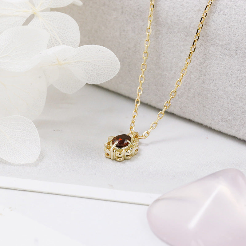 Vintage Lace Frame Garnet Pendant Necklace & Earrings, Fligrain January Birthstone Wedding Set