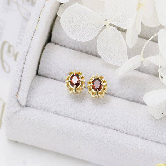 Vintage Lace Frame Garnet Pendant Necklace & Earrings, Fligrain January Birthstone Wedding Set