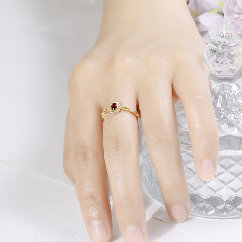 Vintage Lace Frame Garnet Engagement Ring Fligrain January Birthstone Anniversary Gift