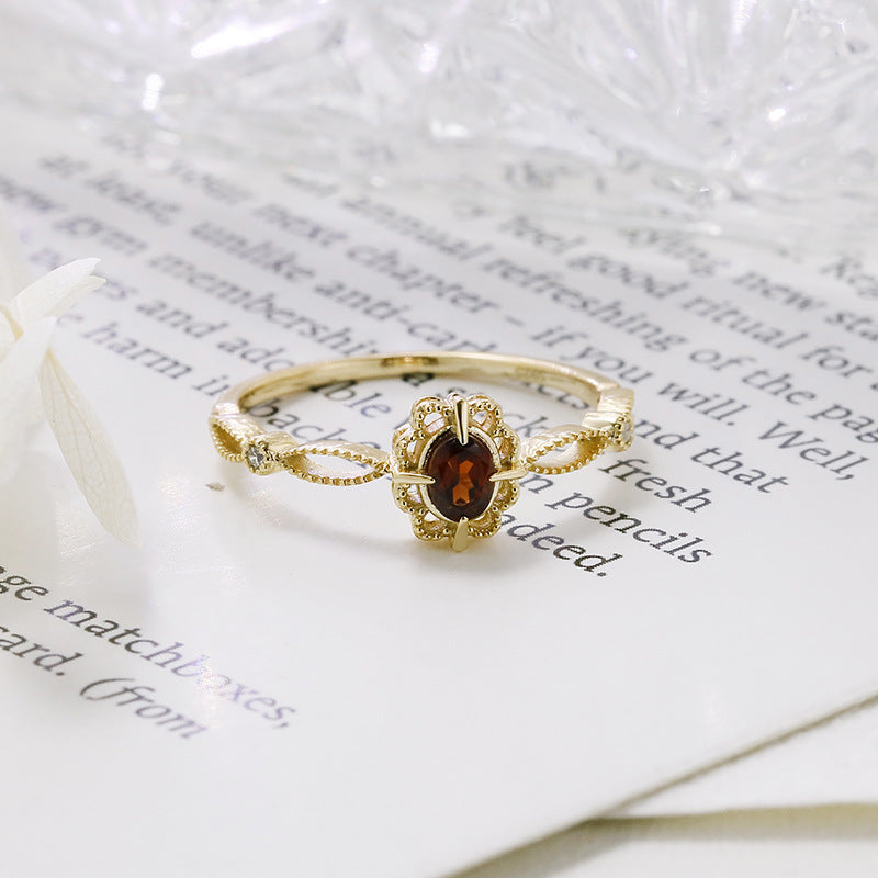 Vintage Lace Frame Garnet Engagement Ring Fligrain January Birthstone Anniversary Gift