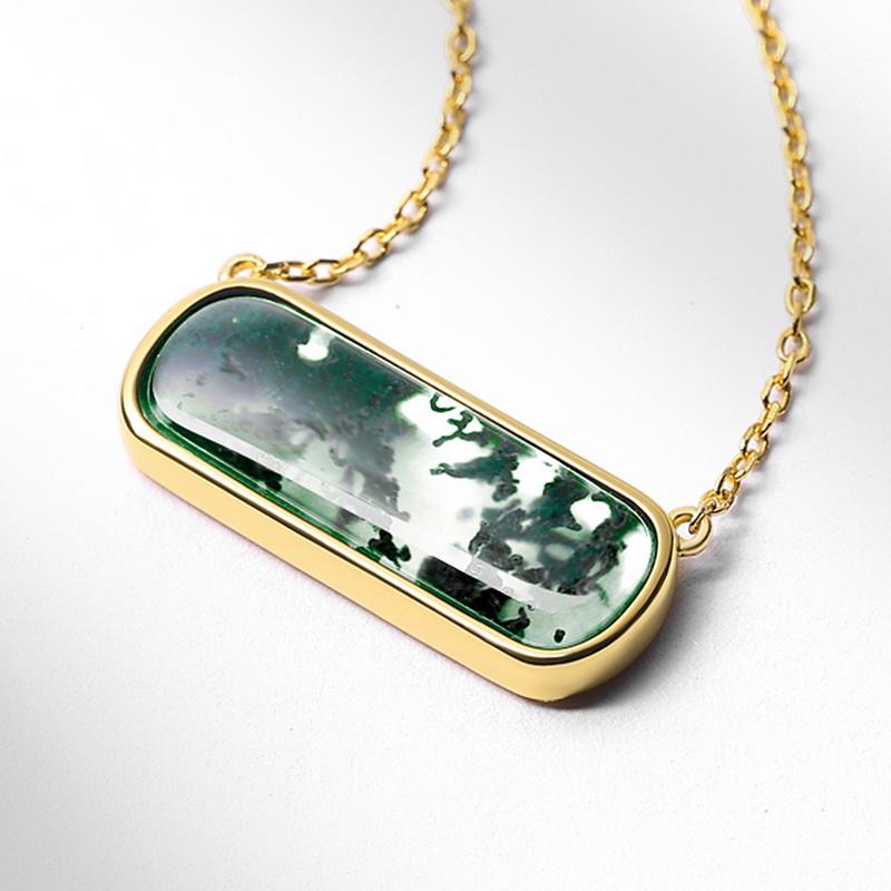 Bezel Set Moss Agate Horizontal Bar Necklace