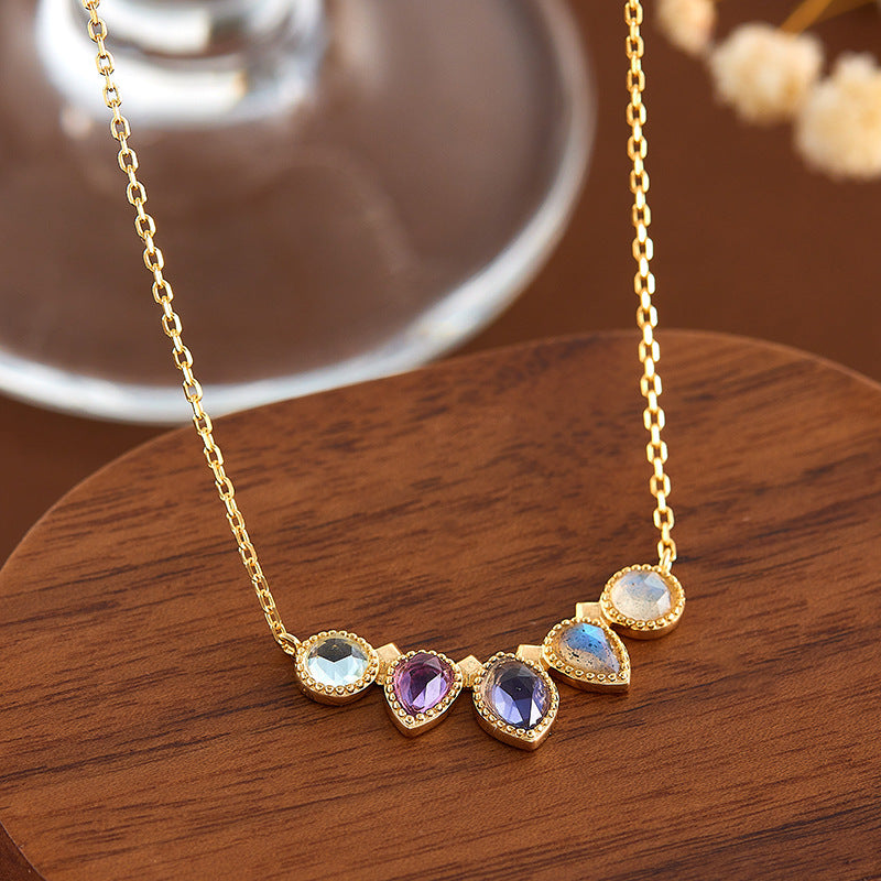 Unique Multi-Gemstone Cluster Necklace | Amethyst, Iolite, Topaz & Labradorite