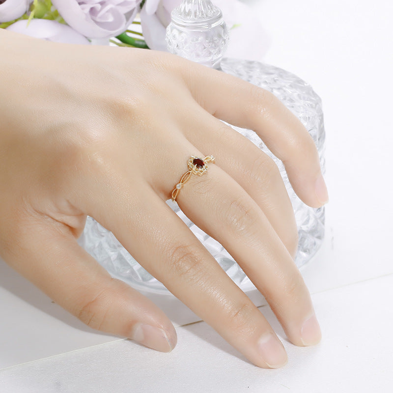 Vintage Lace Frame Garnet Engagement Ring Fligrain January Birthstone Anniversary Gift