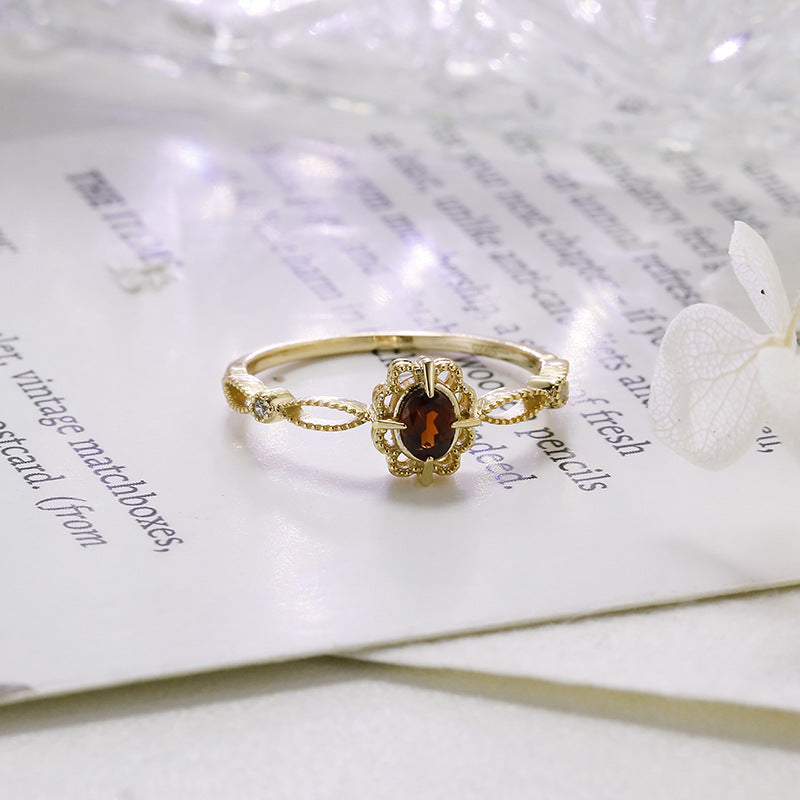 Vintage Lace Frame Garnet Engagement Ring Fligrain January Birthstone Anniversary Gift