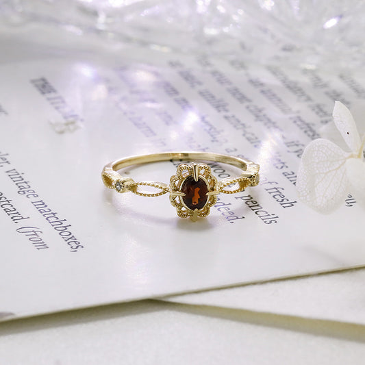 Vintage Lace Frame Garnet Engagement Ring Fligrain January Birthstone Anniversary Gift