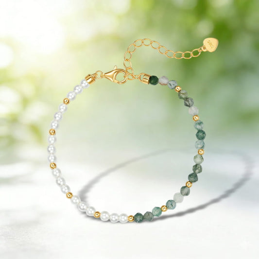 The Meadow & Sea | Moss Agate and Freshwater Pearl Bracelet