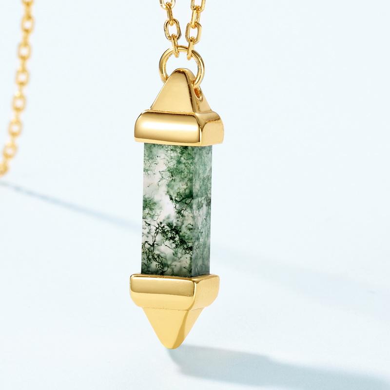 Unique Moss Agate Vertical PillarNeckalce Pendant