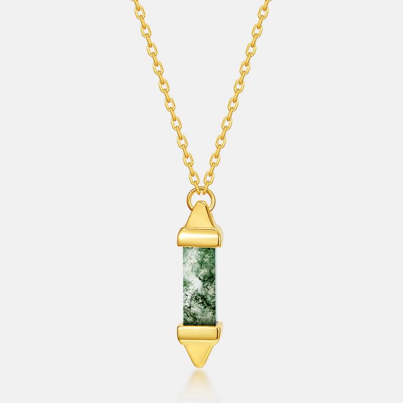 Unique Moss Agate Vertical PillarNeckalce Pendant