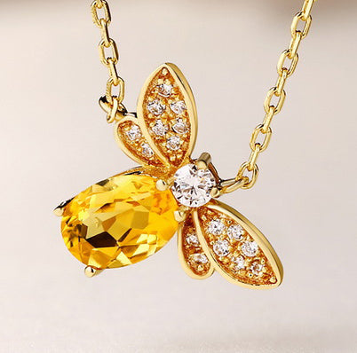 Citrine Bee Necklace | Dainty Honeycomb Peridot Pendant Jewelry